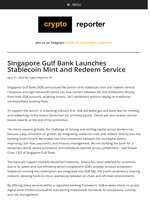 Singapore Gulf Bank Launches Stablecoin Mint and Redeem Service