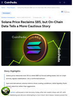 Solana Price Reclaims $85, but On-Chain Data Tells a More Cautious Story