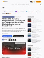 TRON DAO Joins the Programmable Economy: AI and Blockchain Redefining Markets Conference at Cornell Tech
