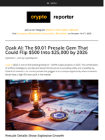 Ozak AI: The $0.01 Presale Gem That Could Flip $500 Into $25,000 by 2026