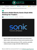 Binance Wallet Backs Sonic Chain With Airdrop for Traders - Crypto News Flash