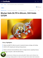 Bhutan Sells $6.7M in Bitcoin, Still Holds $372M 