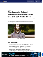 Bitcoin creator Satoshi Nakamoto may now be richer than Dell CEO Michael Dell