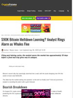 $90K Bitcoin Meltdown Looming? Analyst Rings Alarm as Whales Flee