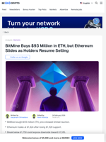 BitMine’s $93 Million Ethereum Buy Fails To Trigger Price Rise