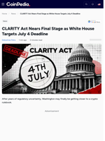 CLARITY Act Nears Final Stage as White House Targets July 4 Deadline