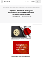 Japanese Public Firm Remixpoint Discloses 1.19 Million XRP Position on Corporate Balance Sheet