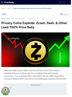 Privacy Coins Explode: Zcash, Dash, & Other Lead 700% Price Rally
