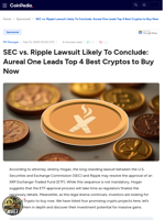 SEC vs. Ripple Lawsuit Likely To Conclude: Aureal One Leads Top 4 Best Cryptos to Buy Now