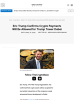 Eric Trump Confirms Crypto Payments Will Be Allowed for Trump Tower Dubai