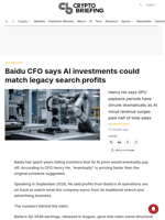 Baidu CFO says AI investments could match legacy search profits