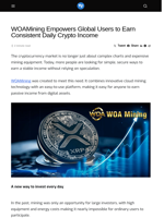 WOAMining Empowers Global Users to Earn Consistent Daily Crypto Income - Visionary Financial
