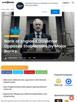 Bank of England Governor Opposes Stablecoins by Major Banks | Live Bitcoin News