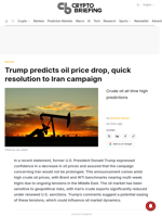 Trump predicts oil price drop, quick resolution to Iran campaign