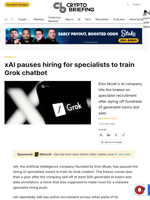 xAI pauses hiring for specialists to train Grok chatbot