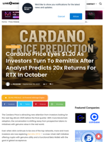 Cardano Price Eyes $1.20 As Investors Turn To Remittix After Analyst Predicts 20x Returns For RTX In October | Live Bitcoin News