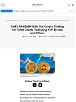 UAE’s RAKBANK Rolls Out Crypto Trading for Retail Clients, Featuring XRP, Bitcoin and Others