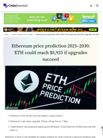 Ethereum price prediction 2025–2030: ETH could reach $5,925 if upgrades succeed