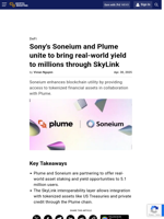 Sony's Soneium and Plume unite to bring real-world yield to millions through SkyLink