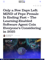 Only a Few Days Left: MIND of Pepe Presale Is Ending Fast — The Learning-Enabled Software Agent Coin Everyone’s Considering in 2025