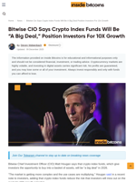 Bitwise CIO Says Crypto Index Funds Will Be 