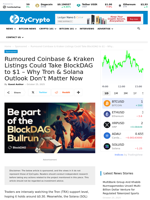 Rumoured Coinbase & Kraken Listings Could Take BlockDAG to $1 - Why Tron & Solana Outlook Don't Matter Now