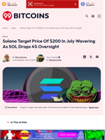 Solana Target Price Of $200 In July Wavering As SOL Drops 4% Overnight - 99Bitcoins