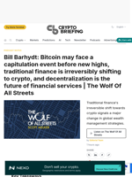 Bill Barhydt: Bitcoin may face a capitulation event before new highs, traditional finance is irreversibly shifting to crypto, and decentralization is the future of financial services | The Wolf Of All Streets
