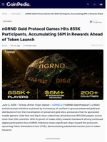 nGRND Gold Protocol Games Hits 855K Participants, Accumulating $6M in Rewards Ahead of Token Launch