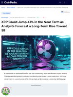 XRP Could Jump 41% in the Near Term as Analysts Forecast a Long-Term Rise Toward $8