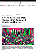 Swarm Launches ‘DeFi-Compatible’ Tokenized Stocks on Hedera - 