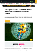 CleanSpark Adds Second $100M Bitcoin Credit Line This Week