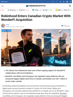 Robinhood Enters Canadian Crypto Market With WonderFi Acquisition - TheNewsCrypto