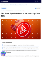 TRX Price Eyes Breakout as Its Stock Up Over 40%