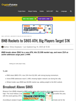 BNB Rockets to $865 ATH, Big Players Target $1K