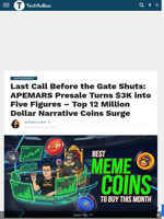 Last Call Before the Gate Shuts: APEMARS Presale Turns $3K into Five Figures - Top 12 Million Dollar Narrative Coins Surge - TechBullion