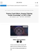 Finance Coach Warns: Anyone Claiming “Insider Knowledge” on XRP Is Fake