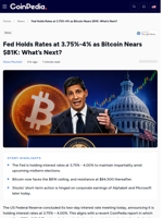 Fed Holds Rates at 3.75%-4% as Bitcoin Nears $81K: What’s Next?
