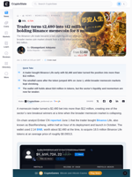 Trader turns $2,480 into $12 million after holding Binance memecoin for 8 months