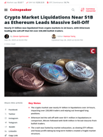 Crypto Liquidations Approach $1B as Ethereum Leads Sell-Off