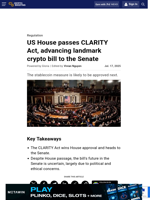 US House passes CLARITY Act, advancing landmark crypto bill to the Senate
