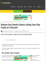 Binance Earn Unveils Feature Letting Users Buy Crypto at a Discount
