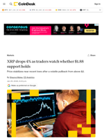 XRP price news: Ripple linked token drops 4%, will $1.88 support hold