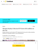 Morgan Stanley’s bitcoin ETF draws $33.9 million on day one