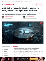 XRP Price Surges, Takes 2nd Place on Coinbase Trading List