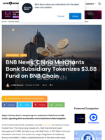 BNB News: China Merchants Bank Subsidiary Tokenizes $3.8B Fund on BNB Chain | Live Bitcoin News