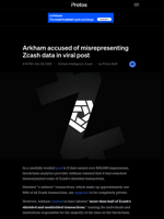 Arkham accused of misrepresenting Zcash data in viral post