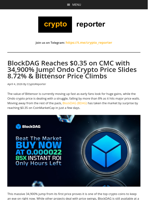 BlockDAG Reaches $0.35 on CMC with 34,900% Jump! Ondo Crypto Price Slides 8.72% & Bittensor Price Climbs