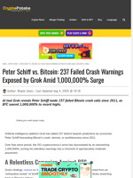 Peter Schiff vs. Bitcoin: 237 Failed Crash Warnings Exposed by Grok Amid 1,000,000% Surge