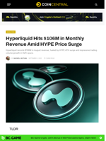 Hyperliquid Hits $106M in Monthly Revenue Amid HYPE Price Surge - CoinCentral